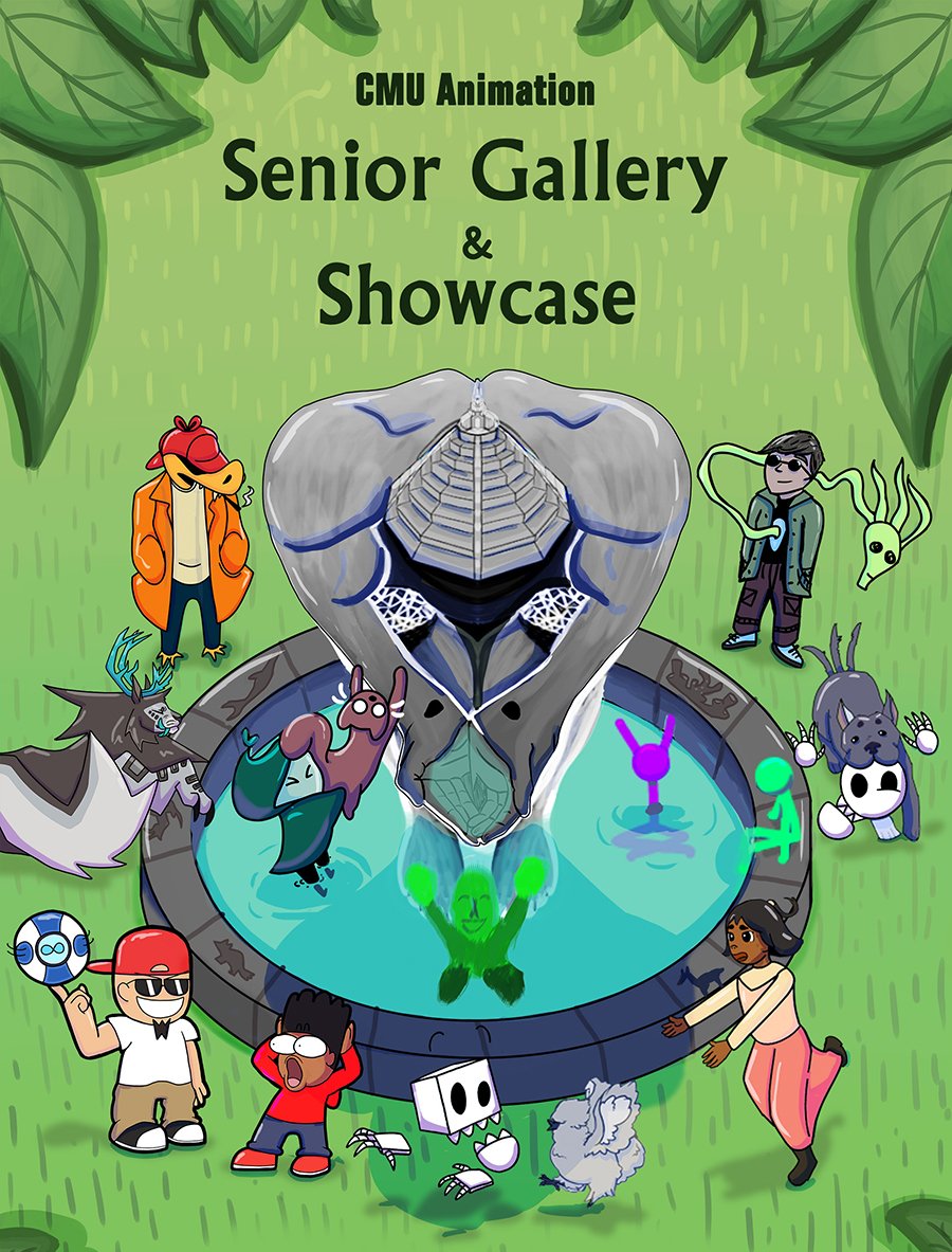 Exhibition poster advertising the CMU Animation Senior Gallery & Showcase
