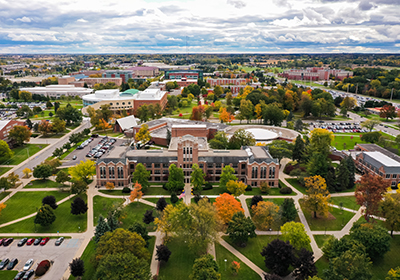 Aerial shot of Central Michigan University campus