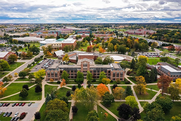 A birds-eye view of campus.