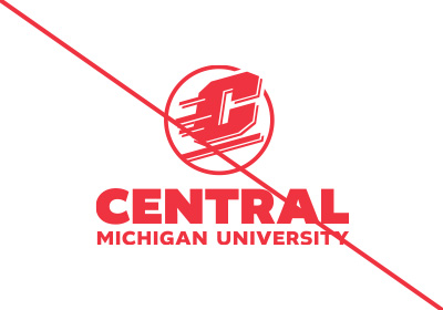 CMU Action C Combination mark incorrect use example, an Action C located directly above of the words “Central Michigan University