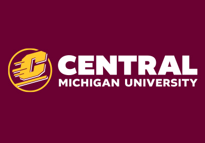 CMU Action C Combination mark horizontal example, a gold Action C with white drop shadow lines is located on the left of the words “Central Michigan University