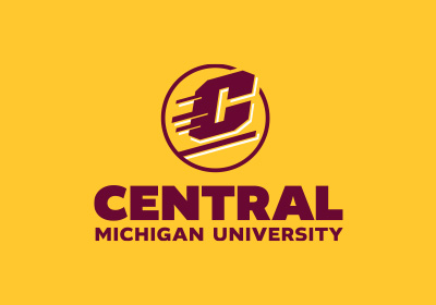 CMU Action C Combination mark vertical example, a maroon Action C with white drop shadow lines are located above the words “Central Michigan University