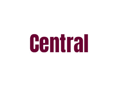 Anton font example, the word “Central” in maroon in a heavy weight, all placed on a white background.