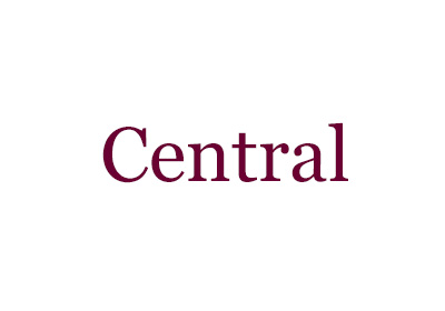 Georgia font example, the word “Central” in maroon in a lighter weight, all placed on a white background.
