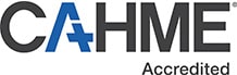 CAHME Accredited Logo The Commission on Accreditation of Healthcare Management Education logo with the acronym CAHME capitalized in black font and the word accredited underneath the acronym. The letter A in CAHME is in a blue font.