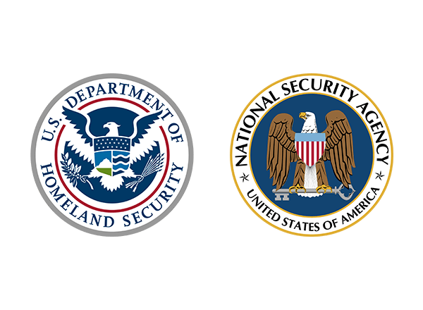 a close-up of a logos for U.S. Department of Homeland Security and National Security Agency
