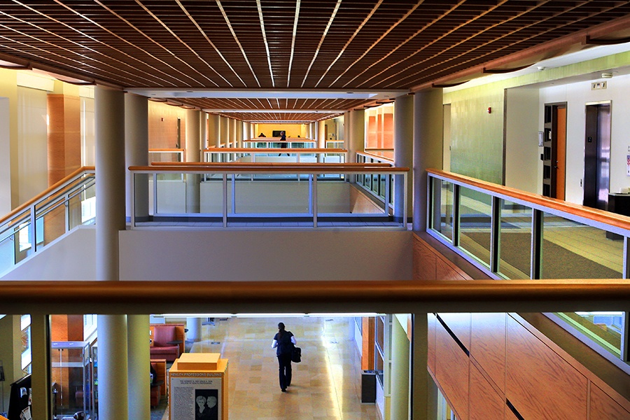 The upstairs hallway of the College of Health Professions at Central Michigan University.