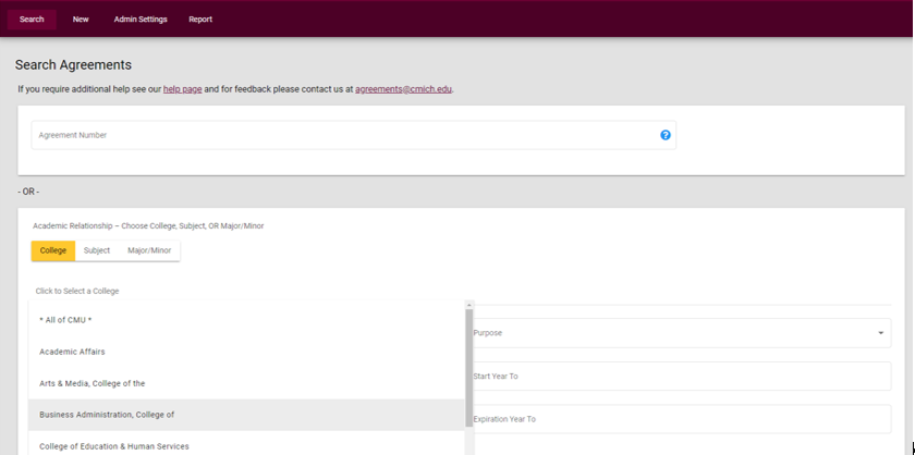 Agreements System Select A College Search