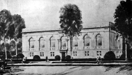 Sketch of proposed library building, 1925