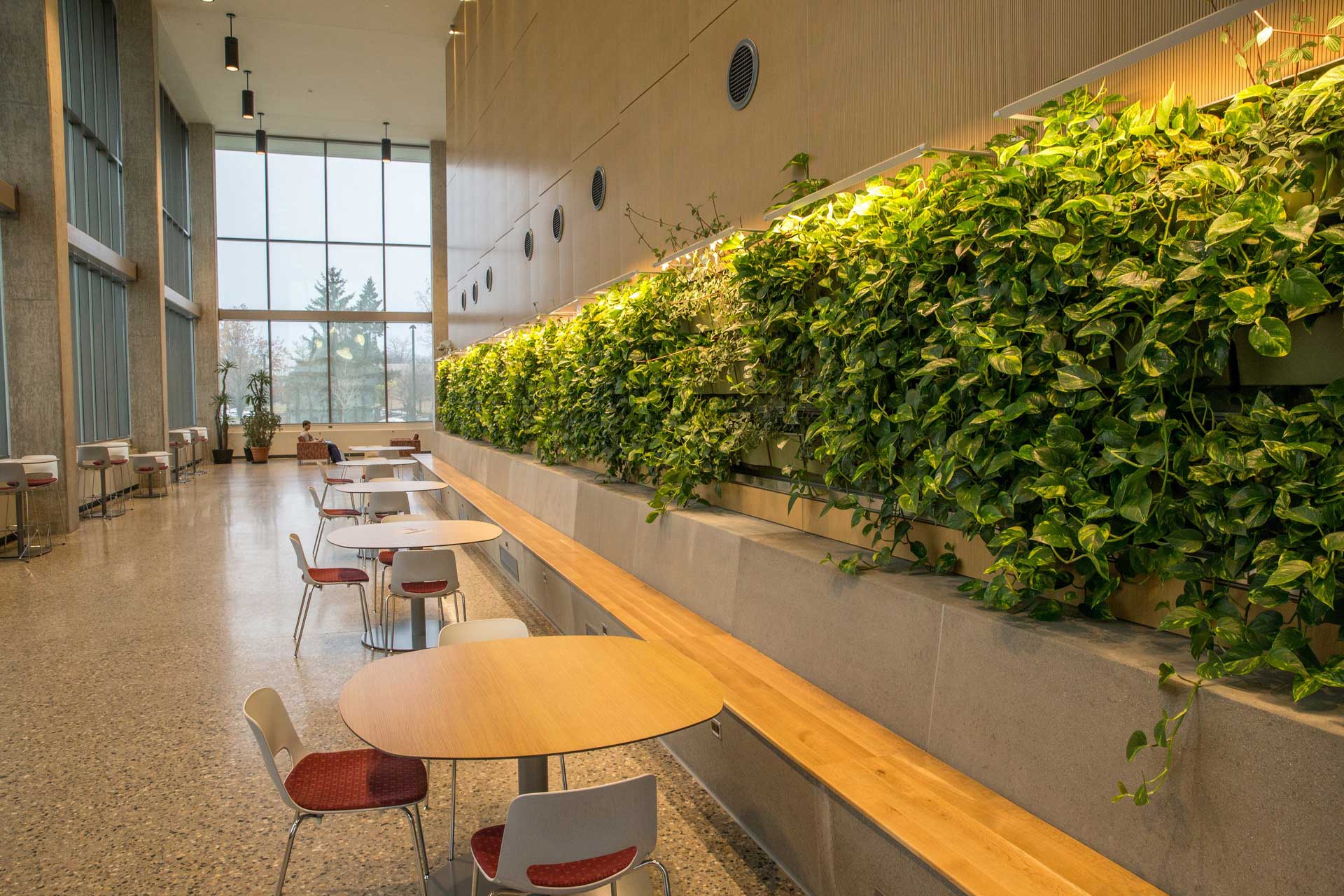 Biosciences Building - Interior with tables and plants