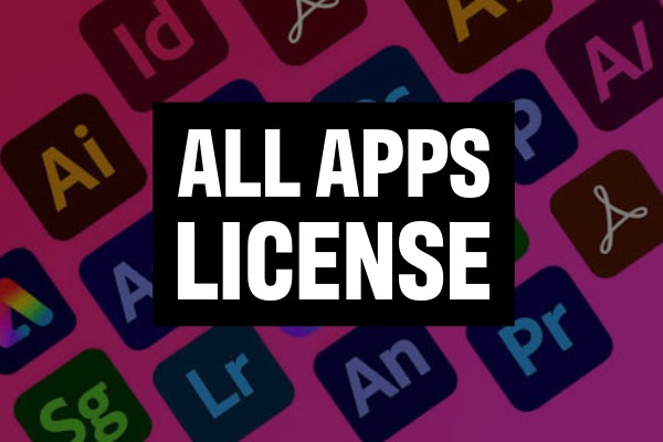 Image of with all apps in the background and the words, "all apps license" in the center.