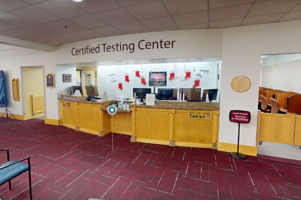 Viewpoint of the CMU Certified Testing Center if you were standing in front of the desk.