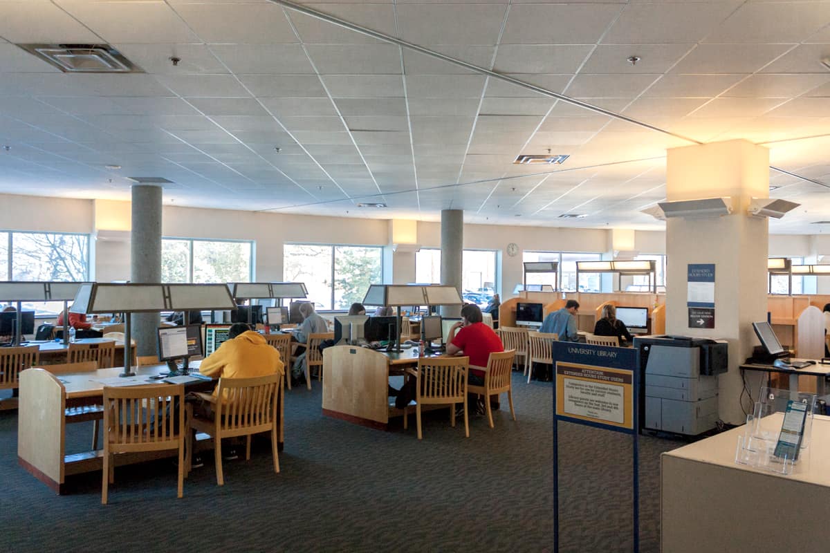 Students studying in the extended study hours space in Park Library