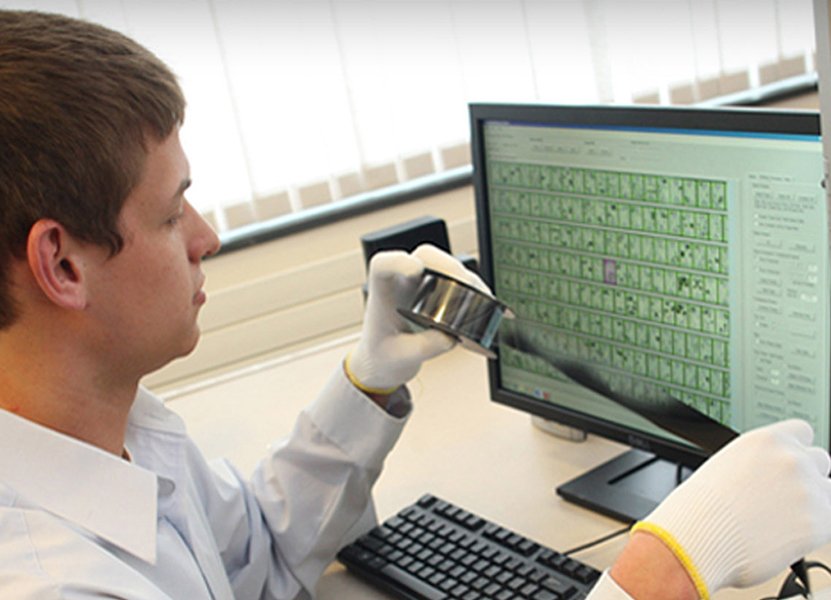 Student looking at microfilm