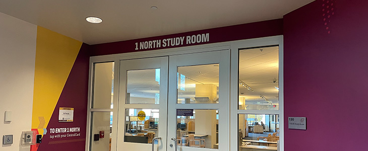 Image of the entrance to 1North Study Room in the Park Library.
