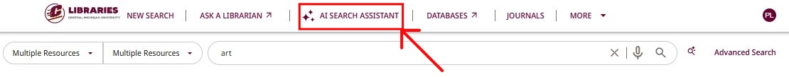AI Search Assistant image along top of search bar Screenshot of the Smart Search navigation bar with