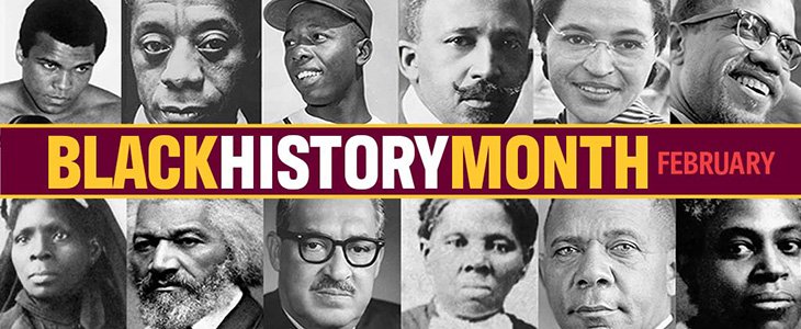 Still images of famous black people around the text 