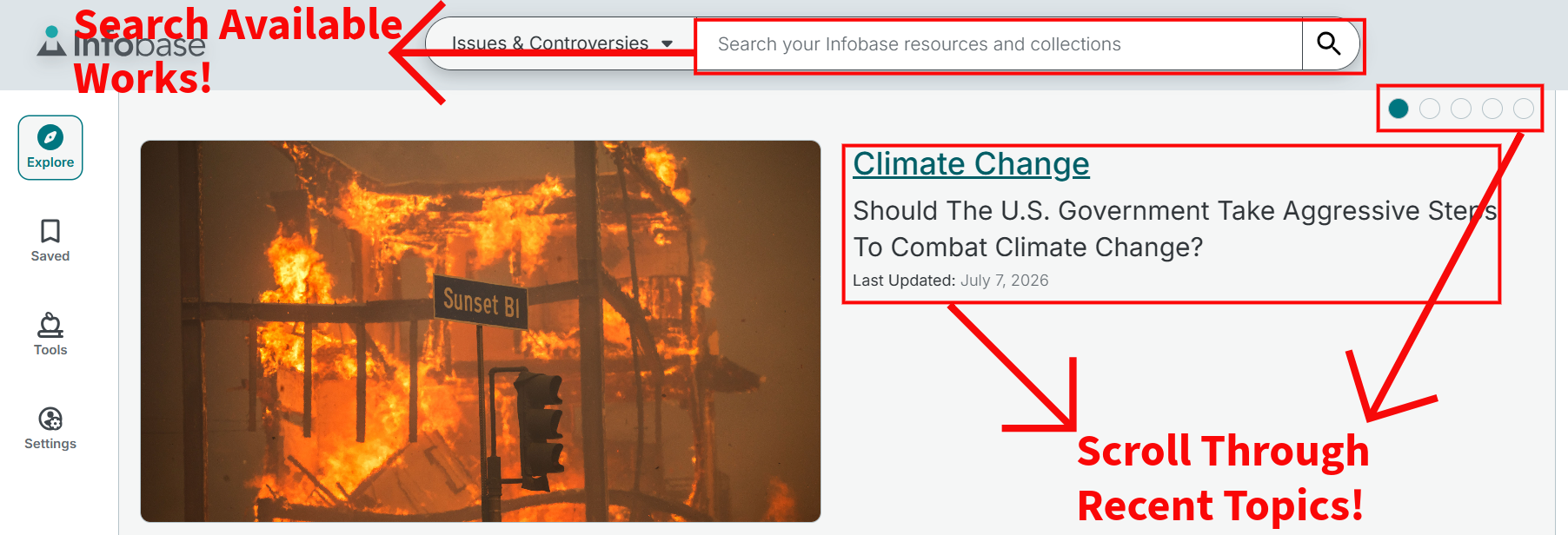 Screenshot of webpage that shows how you can search and scroll through recent topics.