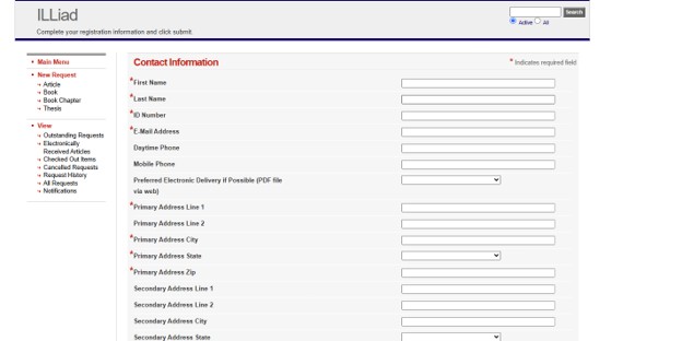 Screen grab of the Contact Information Page in ILLiad.