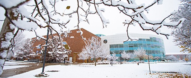 South view of CMU Park Library with snow