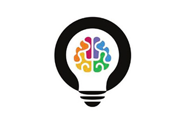 Lightbulb icon in a black circle with a multicolored brain icon in the middle of the lightbulb celebrating Neurodiversity Week.