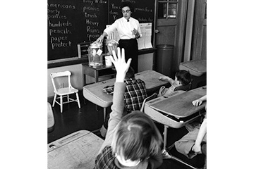 A classroom moment at the College Elementary School, 1960, from the CMU Archives, Clarke Historical Library.