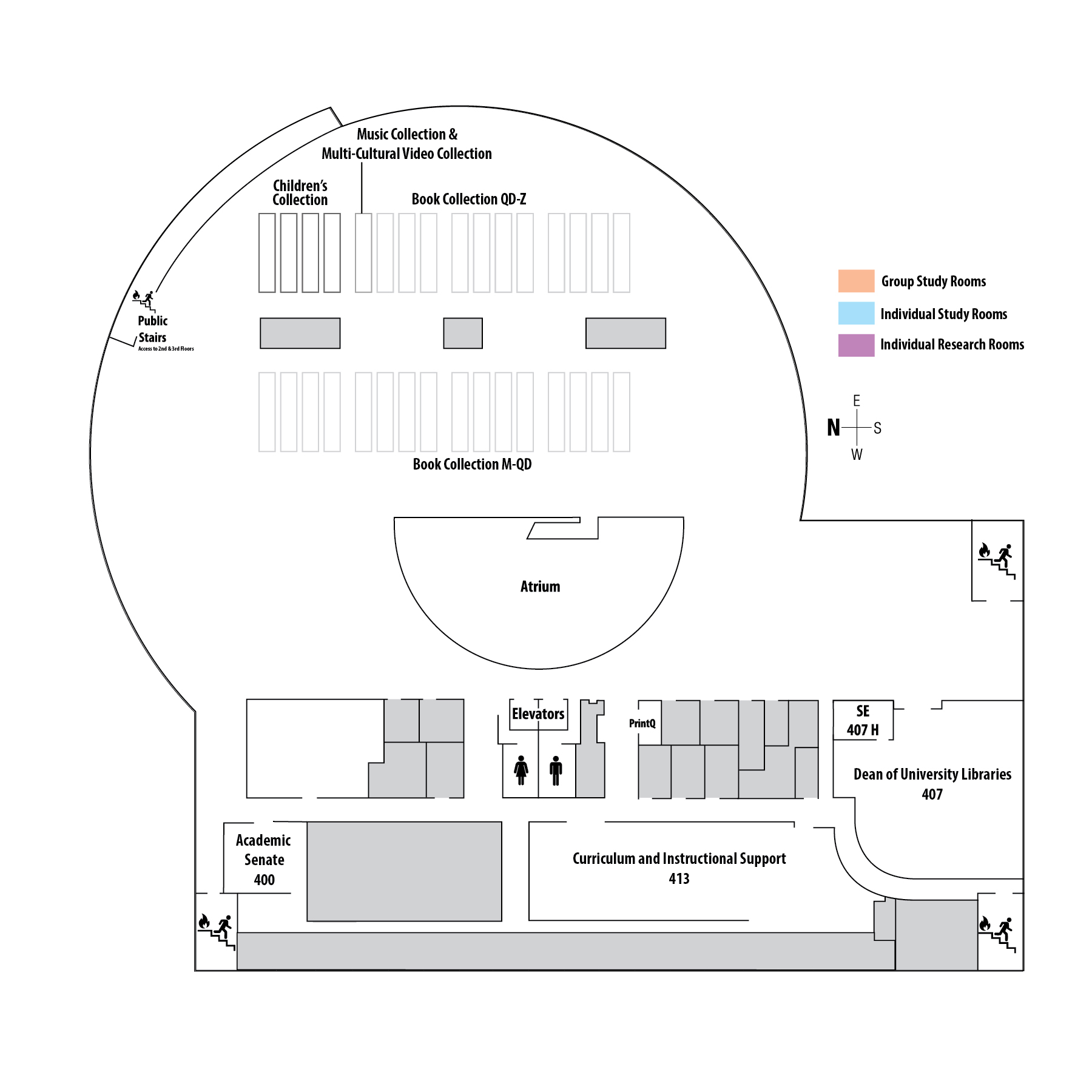Floor Plan for the 4th floor of the library