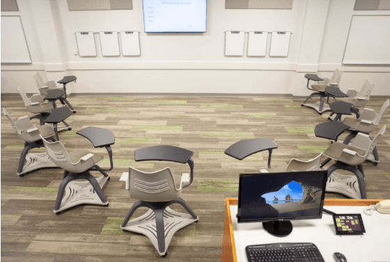 Cooperative Learning Classroom Desks and Screen