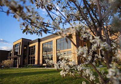 Flowers in front of Grawn Hall