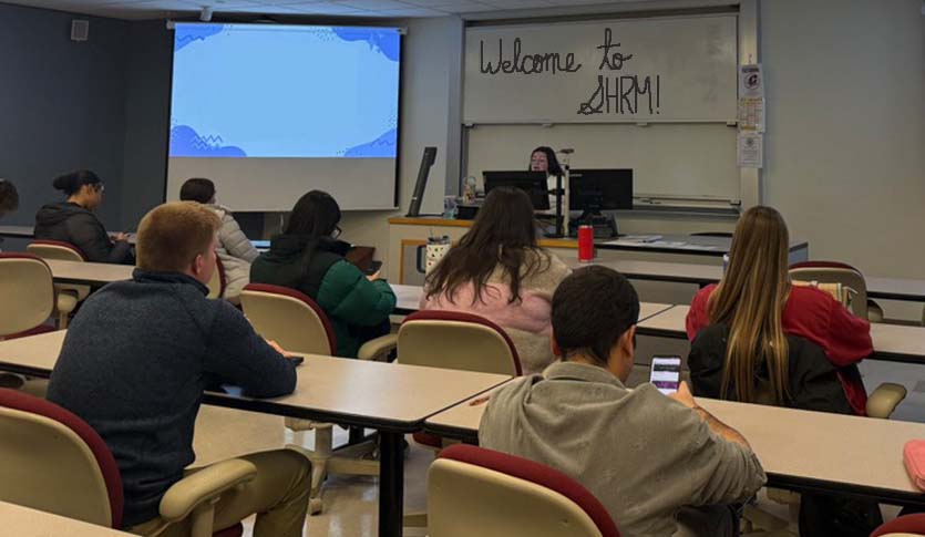 Students attend a Society for Human Resources Management meeting.