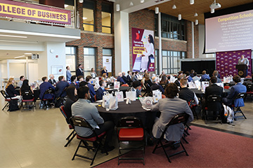 Students, faculty and industry professionals gather in Grawn Atrium during Central Michigan University’s inaugural Financial Planning Invitational.