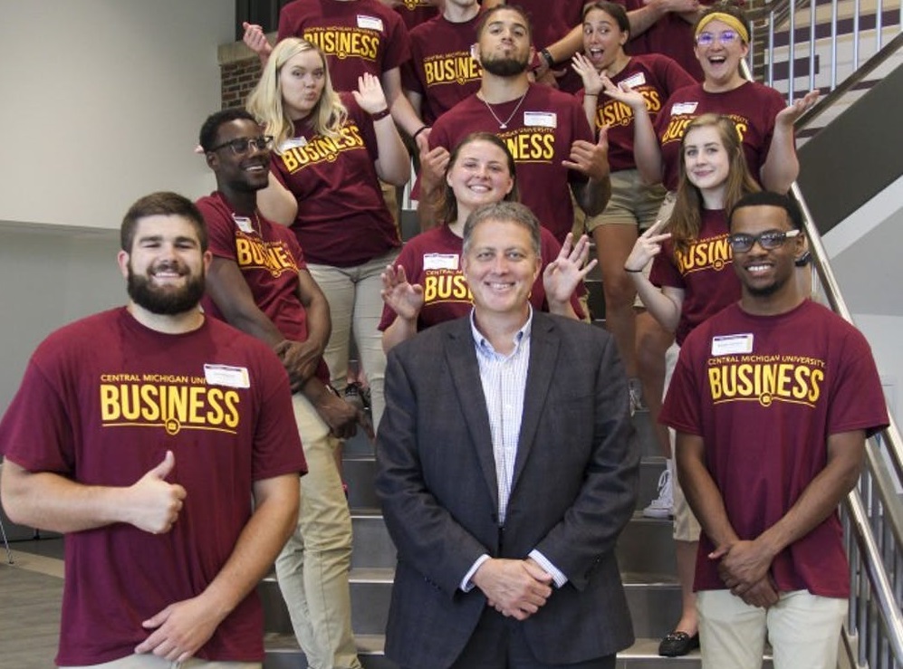 Central Michigan University business students pose for a group photo.