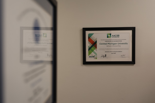 AACSB Certificates on the wall