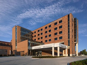 Ascension St. John, a hospital building that is tan in color.