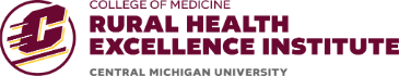 CMED Rural Health Excellence Institute_Lockup_Horz_MaroonGold 365x70 Logo of the Rural Health Excellence Institute. It features a maroon and gold emblem with the letter