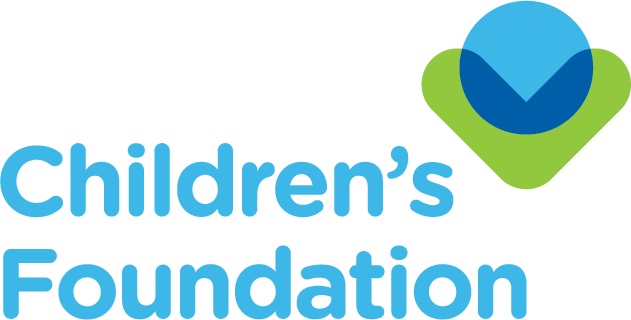 The words Children’s Foundation in light blue underneath a green arrow and blue circle.