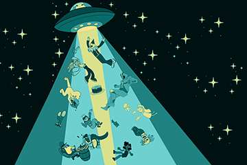 20230417_AnimEvent_002_360x240 UFO in foreground beaming up characters over black night background.