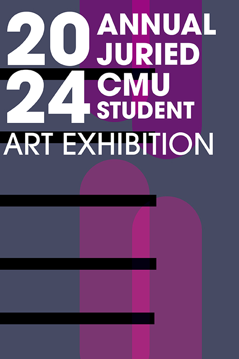 2024 Juried Student Art Exhibition - White text on a multi-color background 
