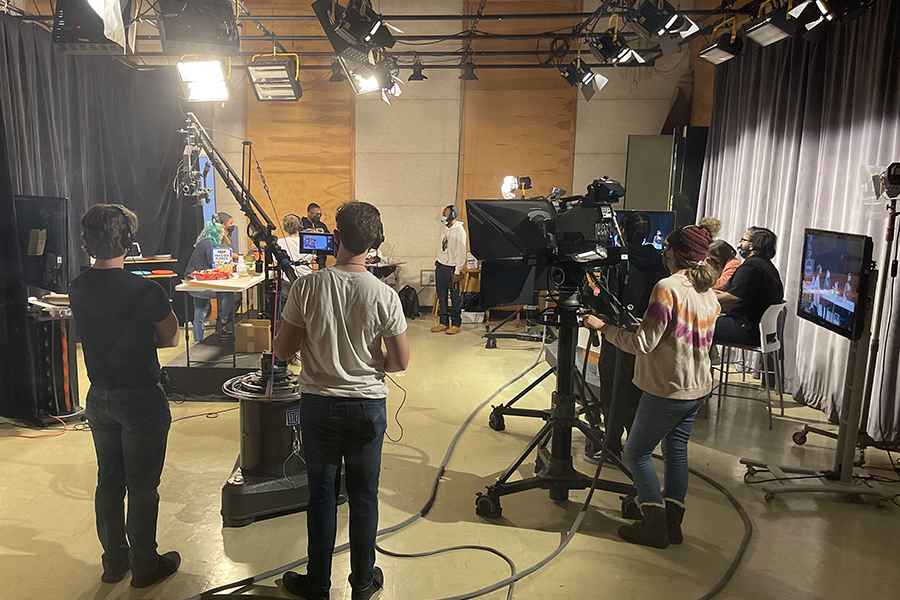 Filming in the tv studio