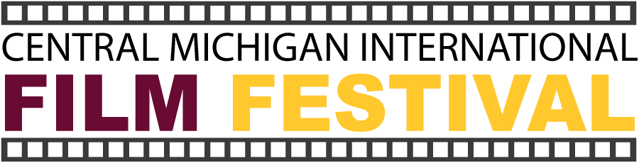 Central Michigan International Film Festival (CMIFF) Logo. Central Michigan International is black text, Film is maroon text and Festival is gold text.