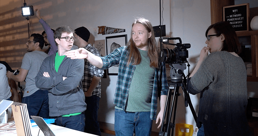 Students at a film shoot