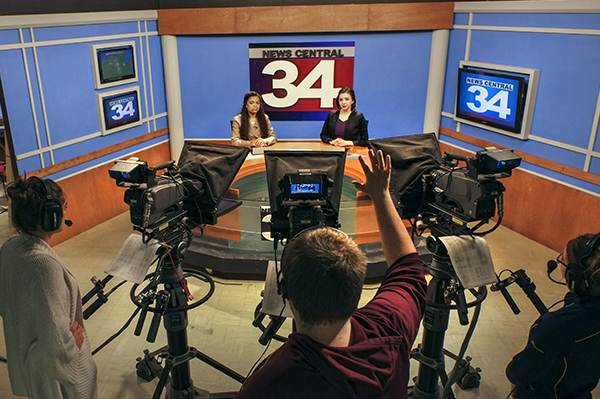 Students on set filming News Central 34