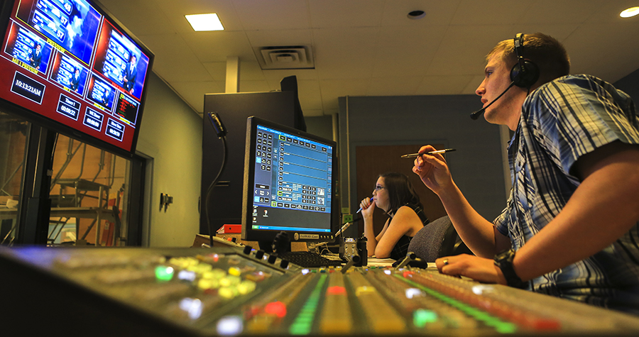 Students working at tv station