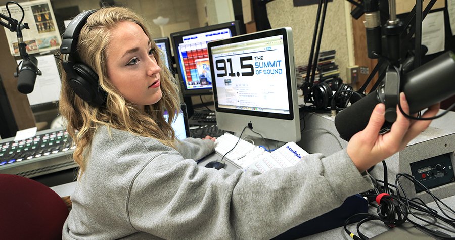 Student working in radio station