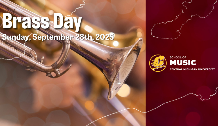 A trumpet as the main focal point with the text "Brass Day, Sunday, September 28th, 2025"