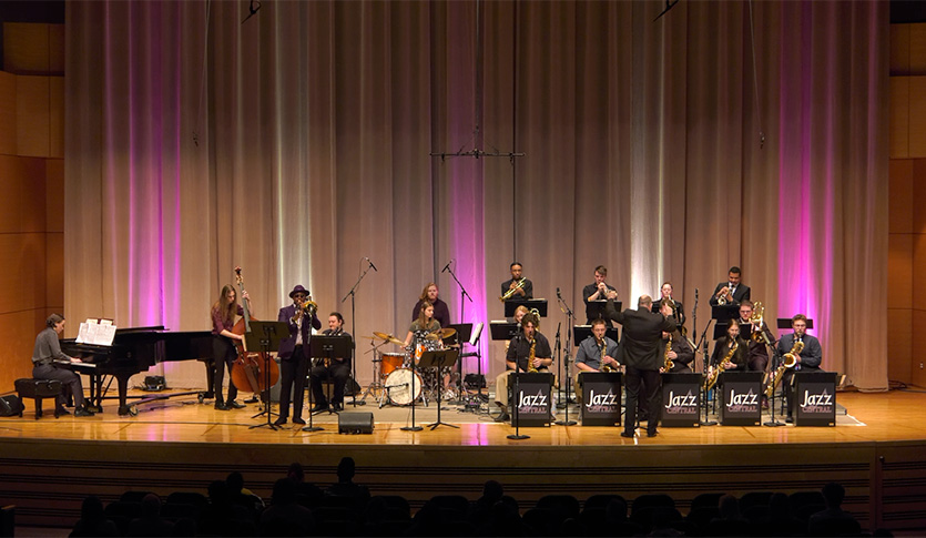 A picture of the Central Michigan University Jazz Central performing at Staples Family Concert Hall