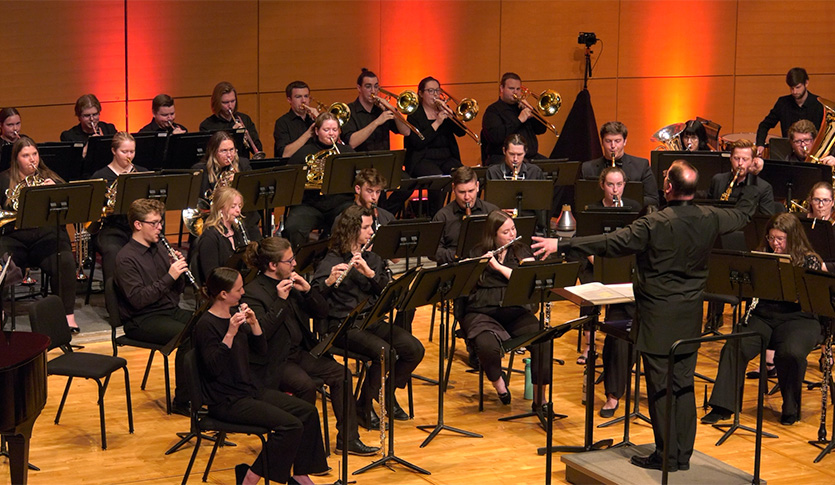 The Symphonic Wind Ensemble performing live in Staples Family Concert Hall under the direction of Dr. Christopher Chapman.