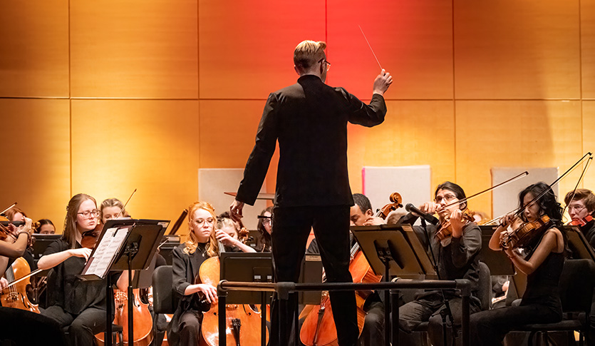 The CMU Symphony Orchestra, under the direction of Dr. Keith Dodson, in Staples Family Concert Hall
