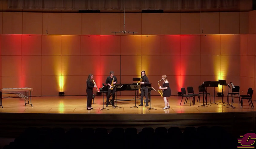 The Elysian Saxophone Quartet Performing in Staples Family Concert Hall