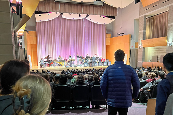 CMU Jazz Lab I performs for a packed audience at Staples Family Concert Hall.